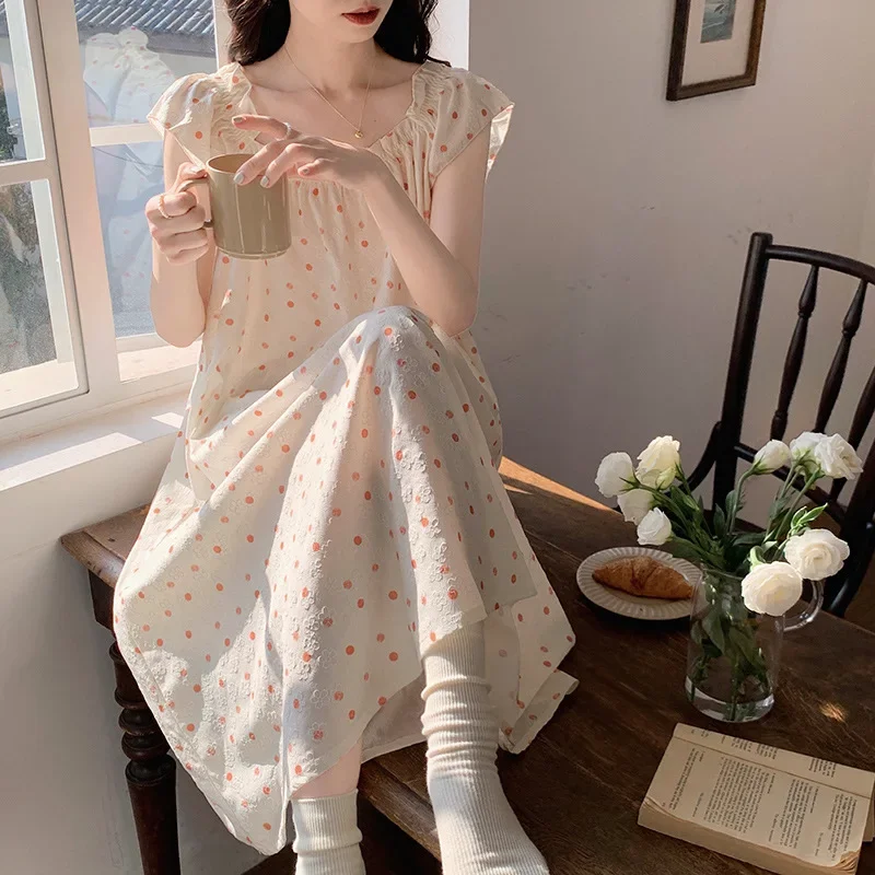 

Fairy Princess Sleepwear Nightwear Women Cute Round Neck Sleeveless Nightgown Romantic Long Nightdress Summer Sweet Night Dress