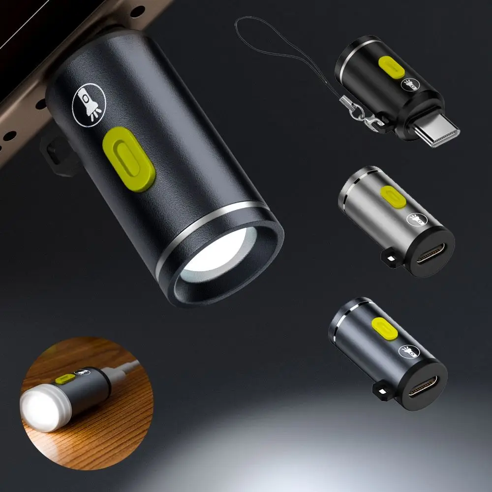 230 High Lumens Type-C Mini Flashlight Portable with Lanyard USB C Emergency Lamp Plug and Play Aluminum Alloy