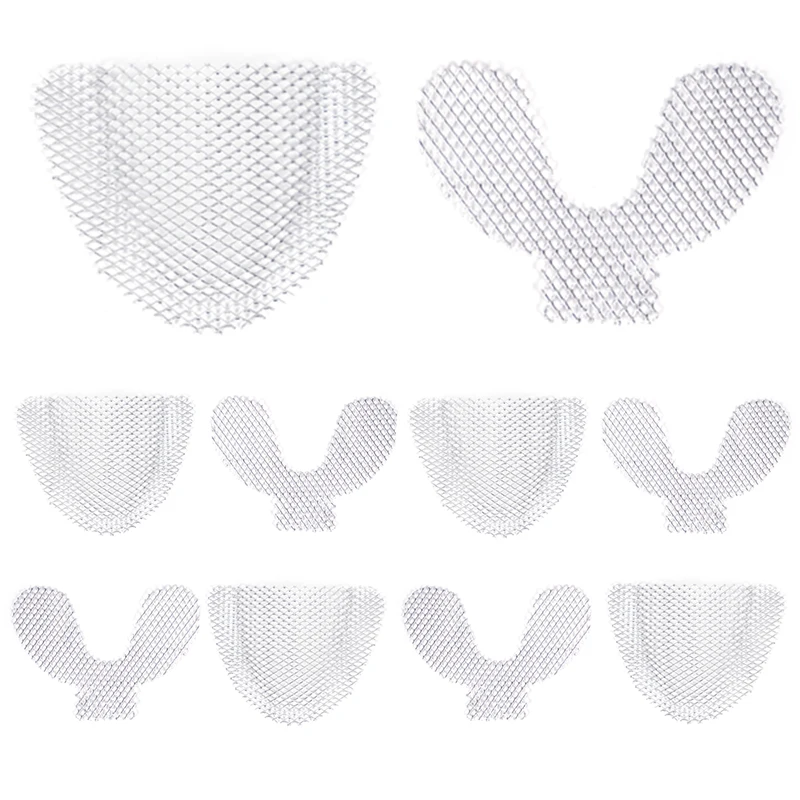

10pcs Dental Impression Metal Net Tray Upper Lower Denture Material Gold/Sliver Metal Palatal Reinforcement Mesh For Strengthen