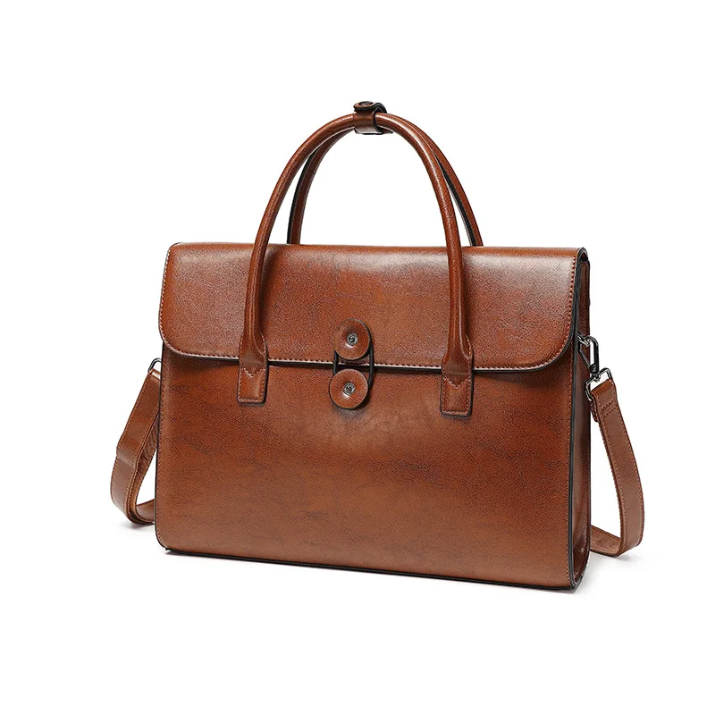 Women Briefcase 14 Inch Laptop Bag Vintage Flap Handbag Large Capacity A4 Document Business Office Work Shoulder Bag