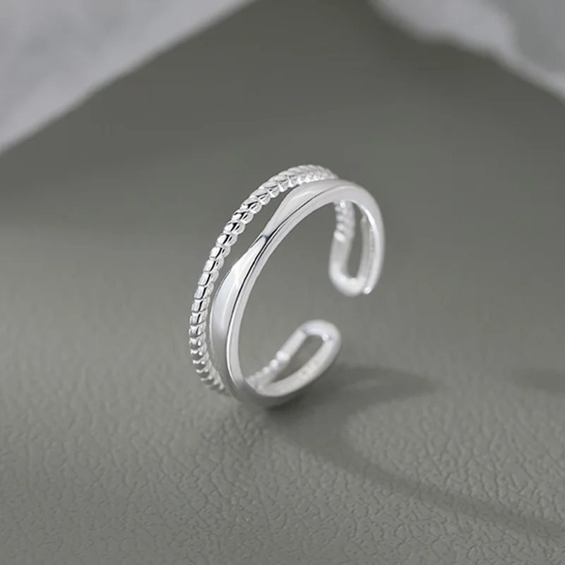 Fashion 925 Sterling Silver Ring Double LInes Rings for Women Wedding Engagement Silver Women's Vintage Ring Fine Jewelry Gift