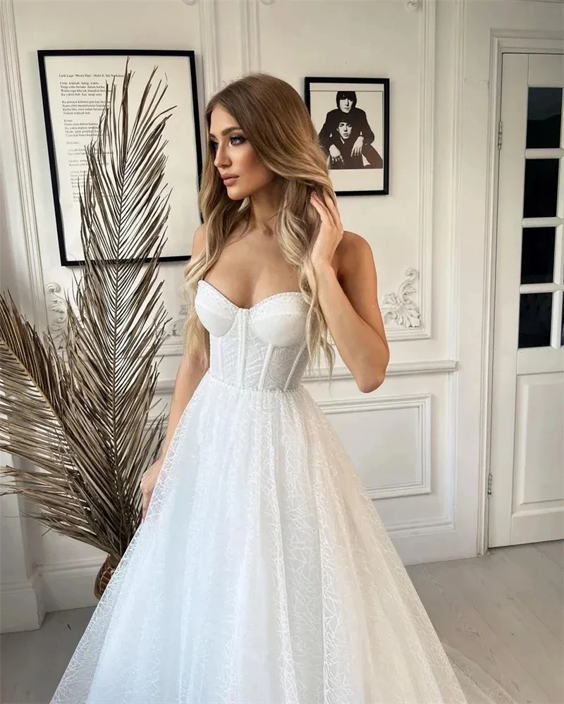 Elegant luxury A line wedding dress sexy sweetheart collar backless sleeveless flash tulle custom new Princess bride dress 2024