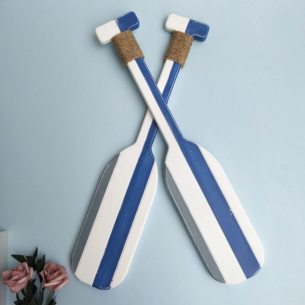 2 Pcs Wooden Paddle Decoration Vintage Ornaments Wall Hanging Crafts Mediterranean Sculls Boys Room Nautical