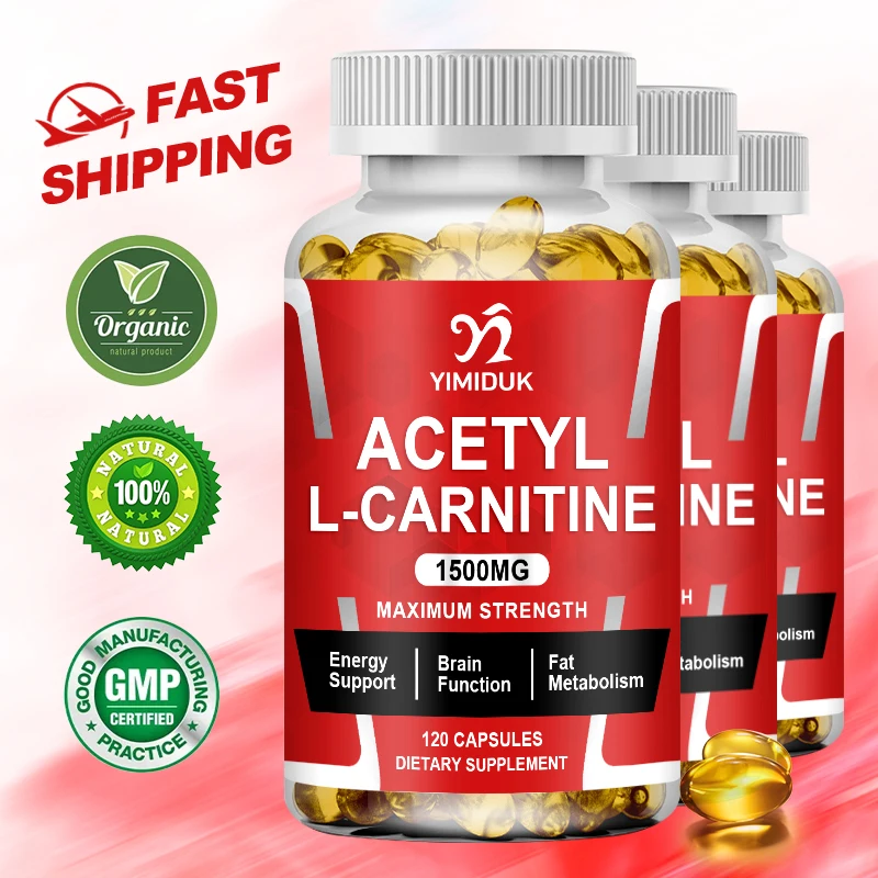 Acetyl L-Carnitine Capsules 1500 mg, Energy Supplement, Memory Supplement – Free Form Amino Acid, Nitric Oxide Support