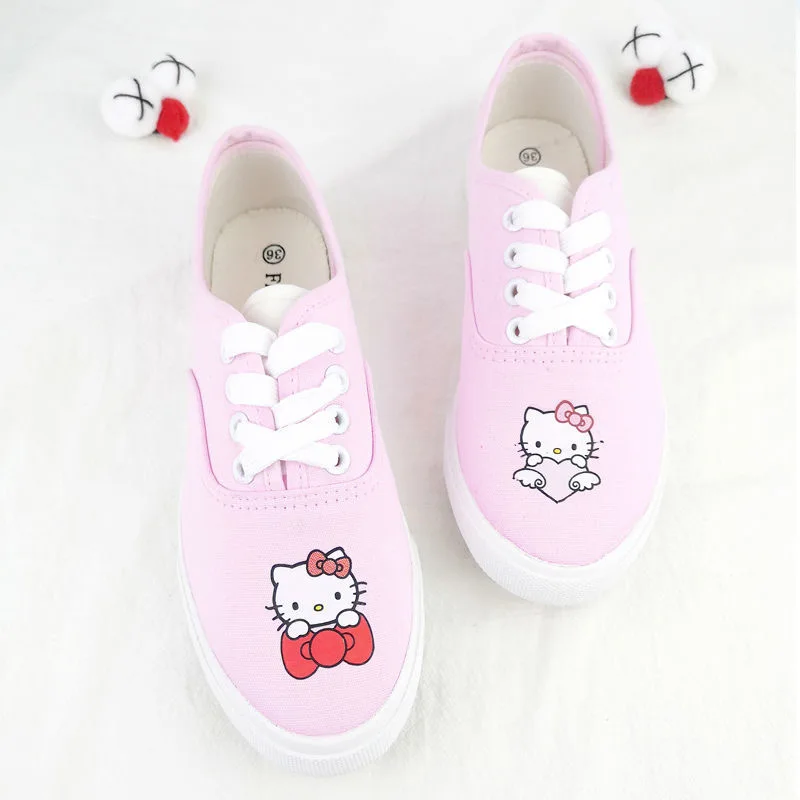 Sanrio Hello Kitty Pink Preppy Style studente scarpe di tela donna Kpop Lolita scarpe rosa Low Top Lazy Shoes primavera autunno 2024 nuovo