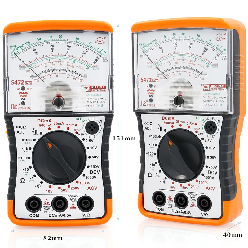 NJTY S472PRO 미니 아날로그 멀티미터, 범용 고정밀 기계식 화상 방지 멀티미터
