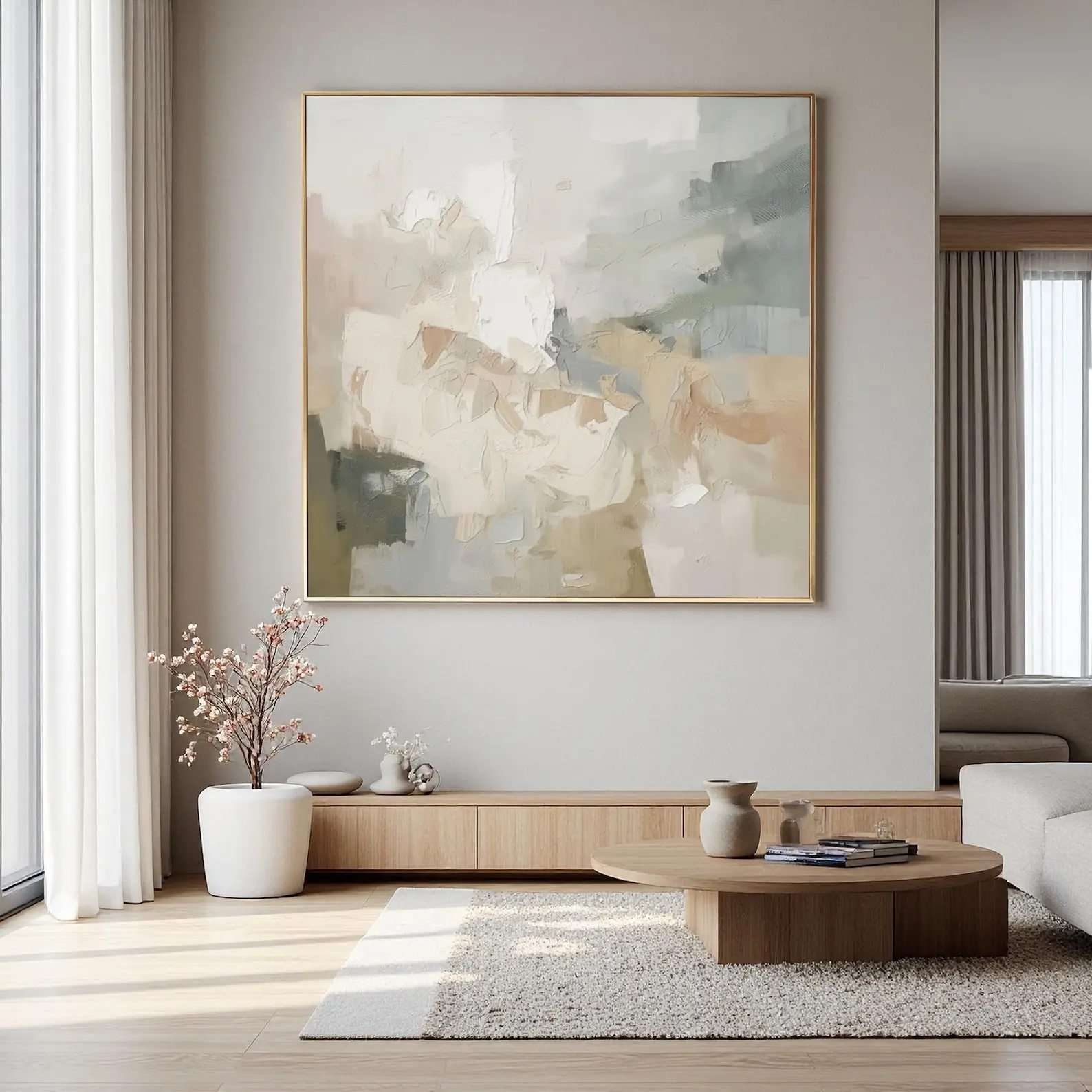 Mhemyo Original Abstract Hand Painted Oil Painting Muted Neutral Tones Textured Canvas Modern Wall Art For Living or Home Decor