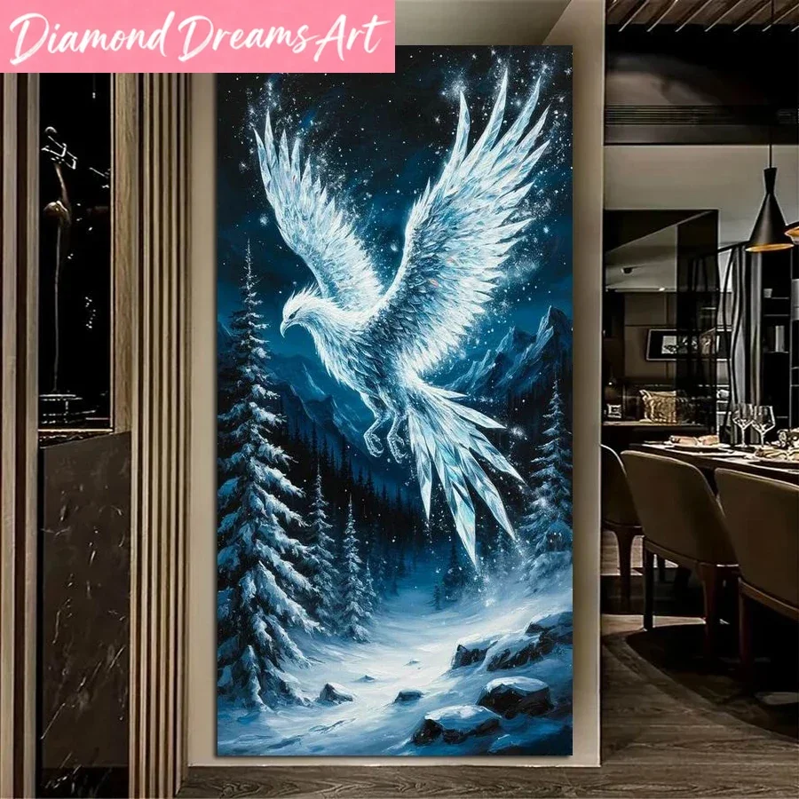 Frameless,Winter White Phoenix Picture Large Size Diy Diamond Arts Painting Scenery Full Square Round Drill Mosaic Embroidery Ki