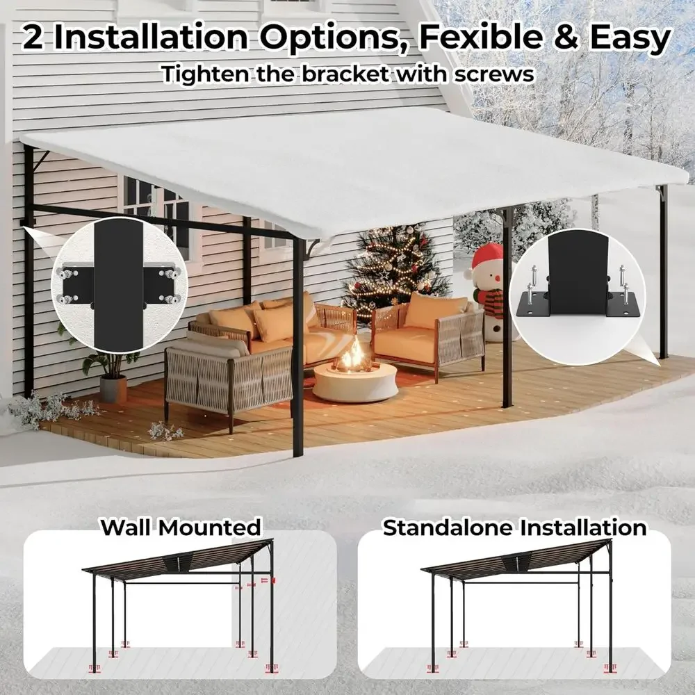 12’ x 20’ Gazebo, Outdoor Pergolas and Gazebos on Clearance, Hard Top Lean to Gazebo with Metal e, Pergola Wall Mounted Pergola view 3