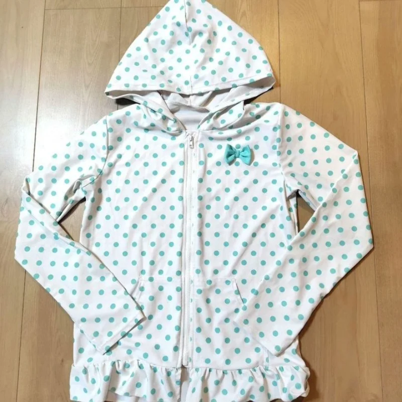 Japanese subculture Harajuku retro polka dot bow long sleeved women's zipper hooded sweatshirt American spicy girl trendy top