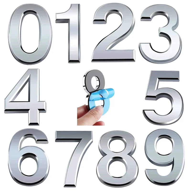 3D Self-adhesive Number Signs on the Door, Silver, 7 cm, Numbers 0-9, for Apartment Room, Office, Hotel Room, Mailbox Signs