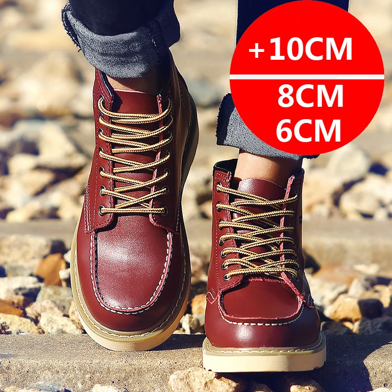 Men Boots Elevator Shoes Hidden Heels Genuine Leather Heightening Shoes For Man Increase Insole 10CM 8CM 6CM Warm Height Boots