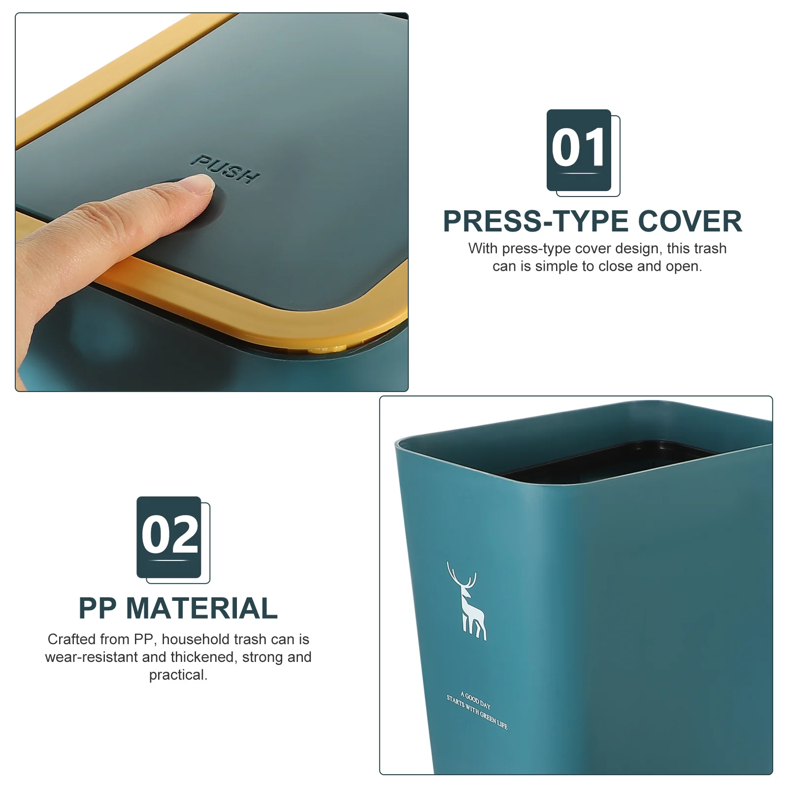 

1pc Press Type Trash Can Slim Thickened Pp Bin For Bathroom Bedroom Kitchen Office Portable Lightweight Garbage Container Narrow