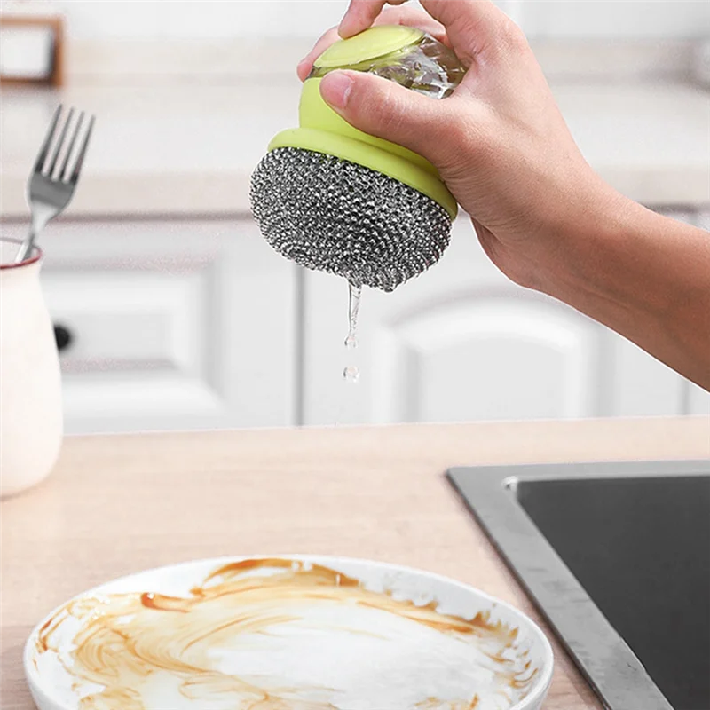 2025 Trendkitchen Wash Pot Dish Brush Washing Utensils With Automatic Soap Liquid Dispenser Household Cleaning Accessories