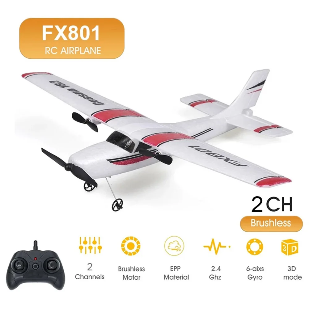 FX801 RC Plane EPP Foam Glider Remote Control Airplane 2.4G 2CH RTF Fixed Wingspan Aircraft Fighter Toys Gifts for Children