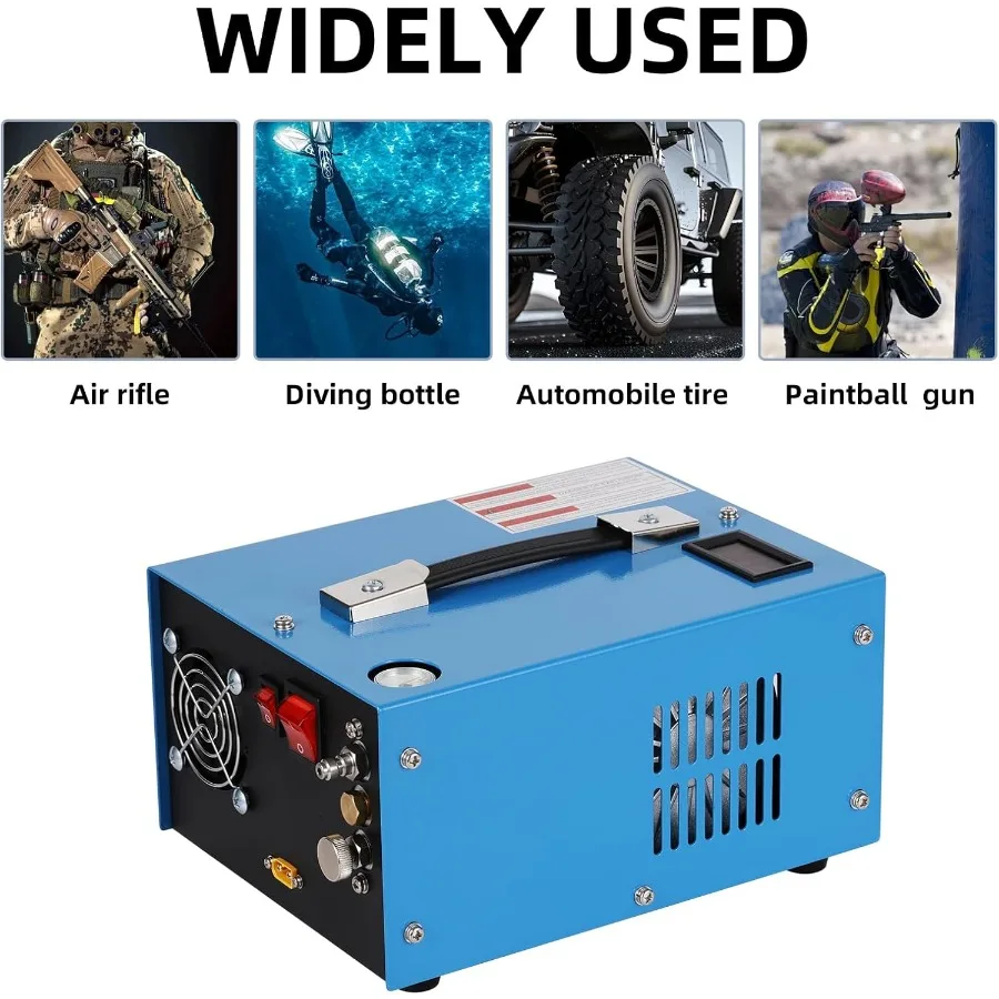 ضاغط هواء عالي الضغط 4500 رطل لكل بوصة مربعة 30 ميجا باسكال PCP مع مروحة مدمجة لبنادق كرات الطلاء ونادق PCP وأسطوانات غوص صغيرة مزدوجة فولت