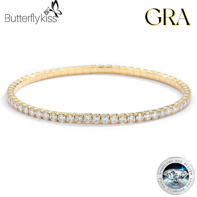 

Butterflykiss 3.84-6.4ct D VVS1 Moissanite Tennis Bracelet 2.5mm/3mm S925 Sterling Silver Elastic Tennis Bracelets For Women Men