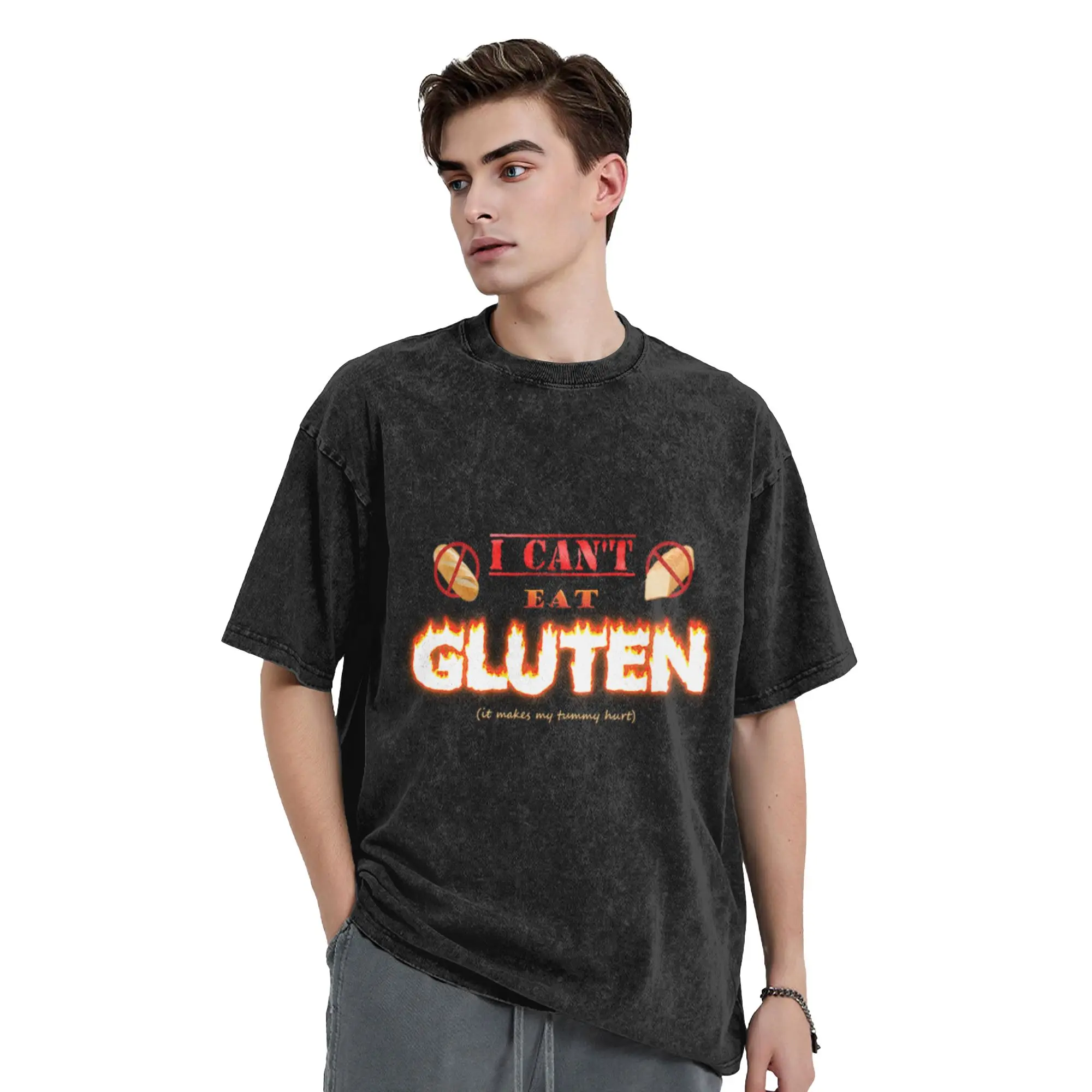 I can t eat gluten it makes my tummy hurt gluten intolerant celiac meme  Unique Chic A Washed T Shirt Oversized Cotton Tees Tops