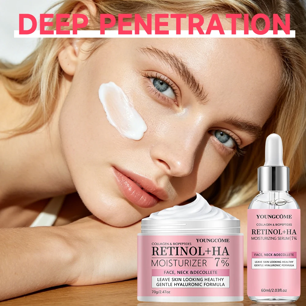 

Collagen & Biopeptides Retinol Moisturizer Serum & Cream- Gentle Hyaluronic Formula For Face Neck , Daily Hydrating Care F