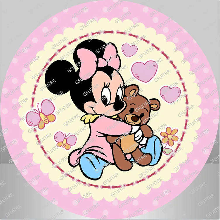 Disney Minnie Mouse สีชมพูฉากหลังเด็กผู้หญิงวันเกิดเจ้าหญิงวันเกิดวงกลมกระบอกตกแต่ง Prop