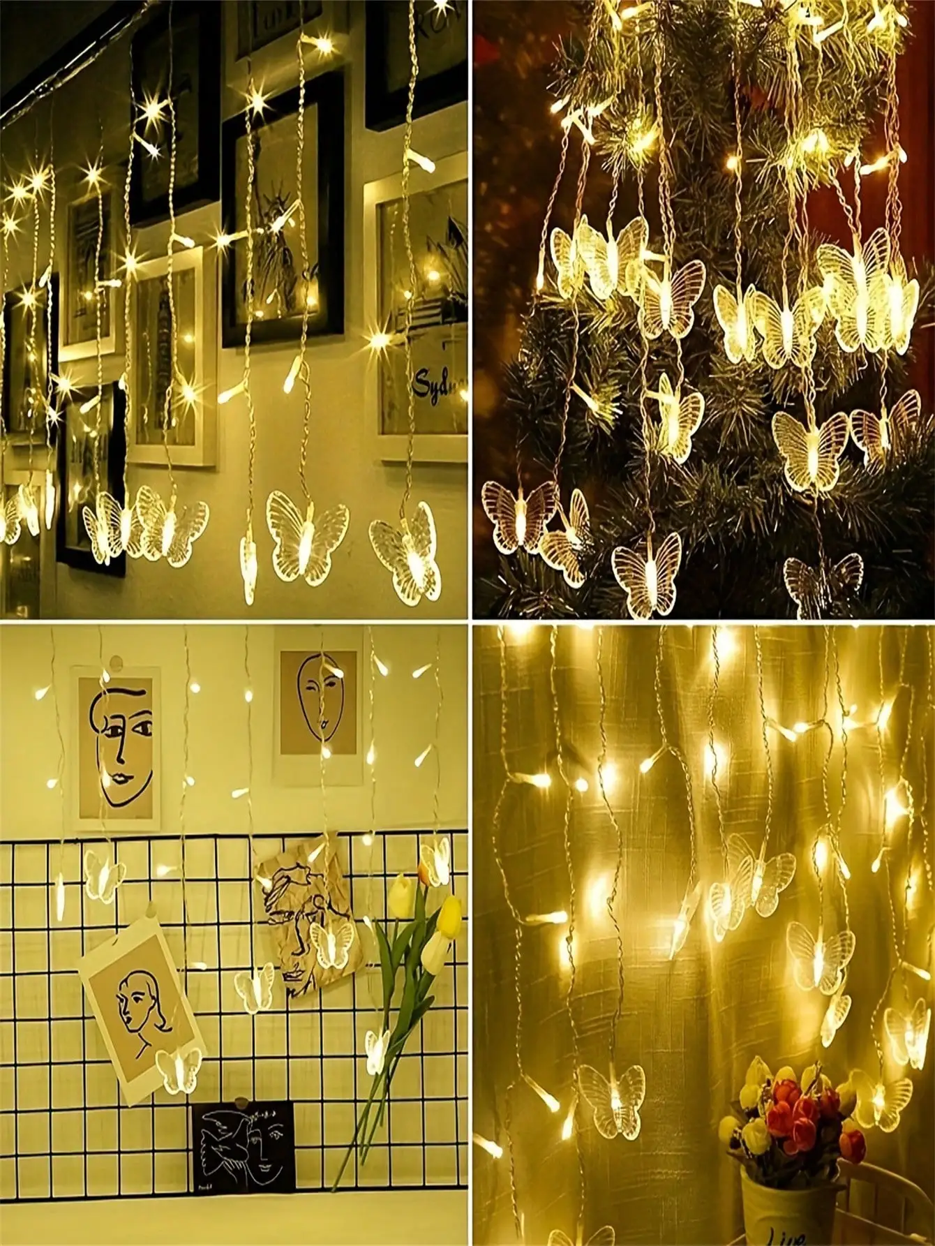 أضواء ستارة الفراشة 2 م 48 ليد | 8 أوضاع مع جهاز تحكم عن بعد | ديكور حفل زفاف عيد الميلاد #3