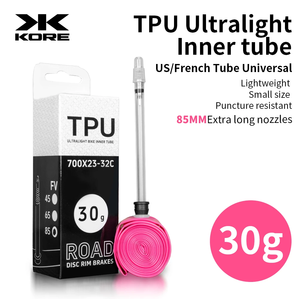 AliExpress 2 Pcs KORE Bicycle TPU Inner Tyre 700x23-32C For Road Bikes US/French Tube Universal About 30 grams Super Light for Cycling