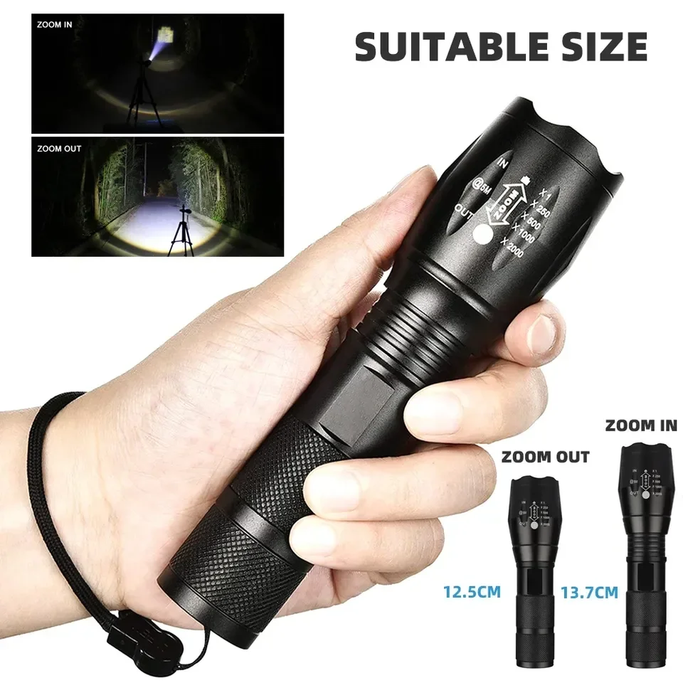 Tactical Flashlight High Power LED Adjustable Focus Zoomable 5 Modes Aluminum Waterproof Super Bright Camping Hiking Outdoor AAA