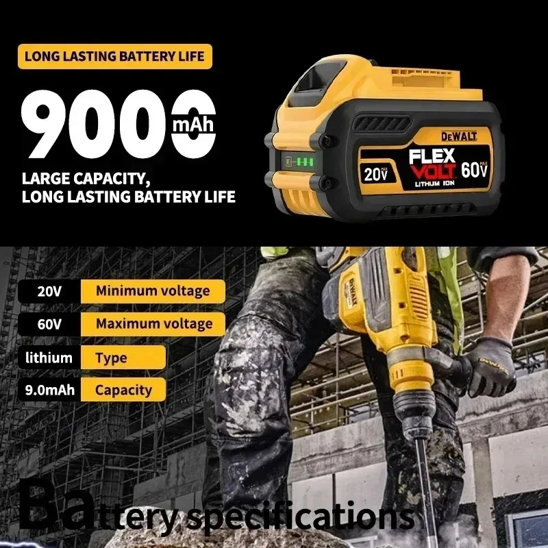 Baterie Dewalt 60 V 9,0 Ah, MAX DCB609, technologie FLEXVOLT, dobíjecí lithium-iontová baterie, nabíječka baterie do nářadí DCB205 DCB202 1104 - náhled 3