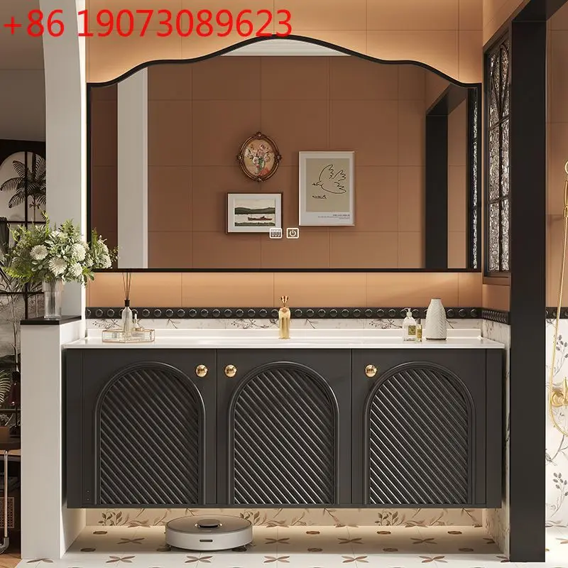 

French retro bathroom cabinet ceramic integrated wash basin cabinet toilet washbasin