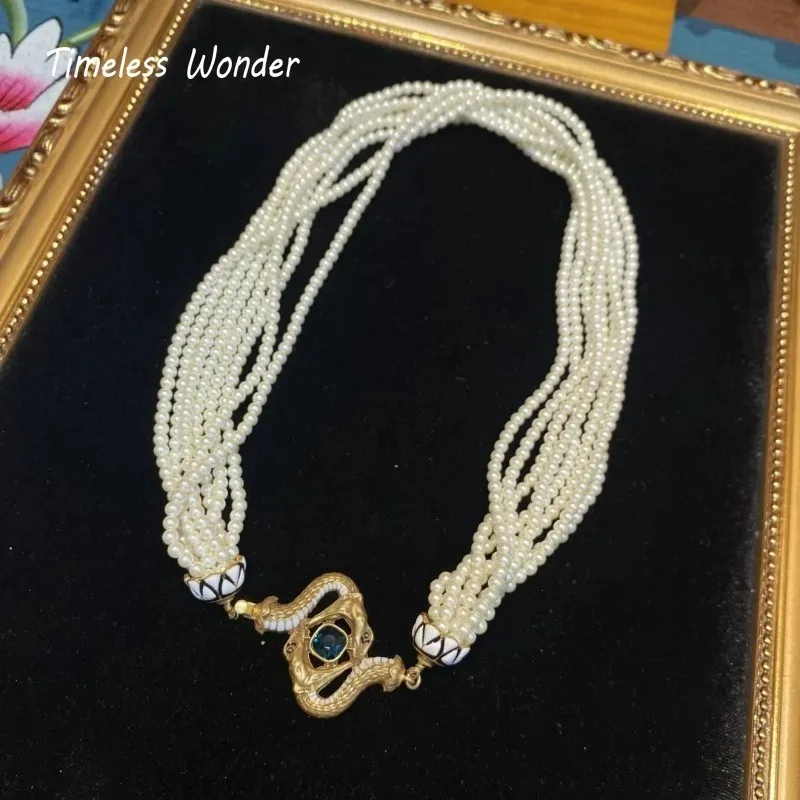 

Timeless Wonder Fancy Enamel Snake Linked Beaded Necklaces for Women Designer Jewelry Runway Trendy Rare Gift Top Punk Mix 4628