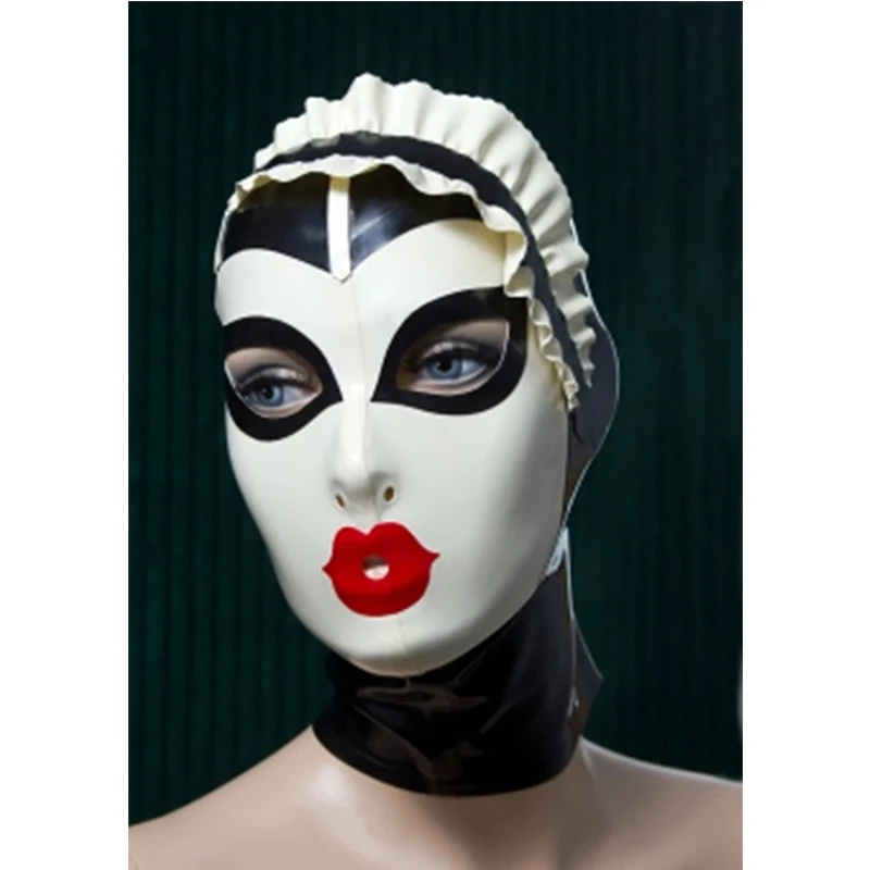 

Latex Mask Rubber Hood Halloween Cosplay Costumes Black and Wihite Handmade for Women