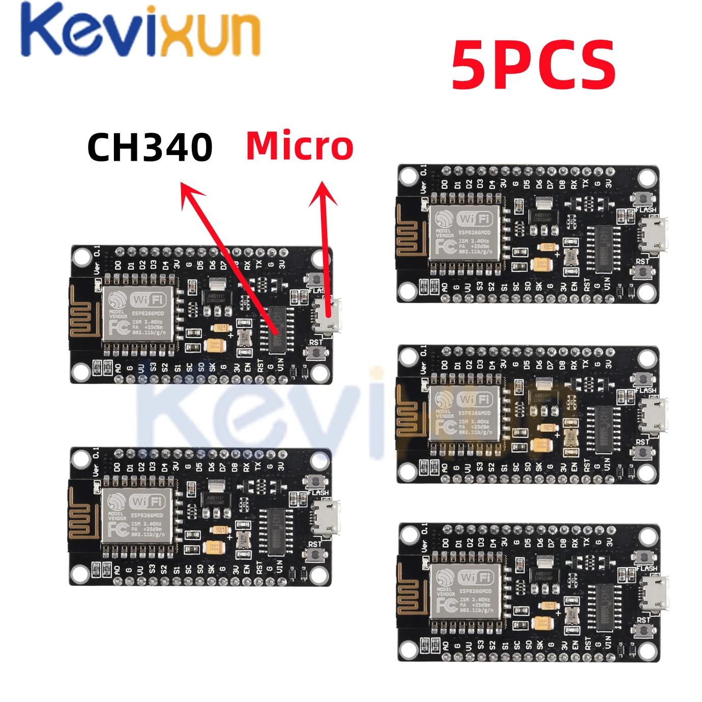 5pcs/Wireless Module CH340/CP2102 NodeMcu V3 V2 Lua WIFI Internet of Things Develop Board based ESP8266 ESP-12E with PCB Antenna