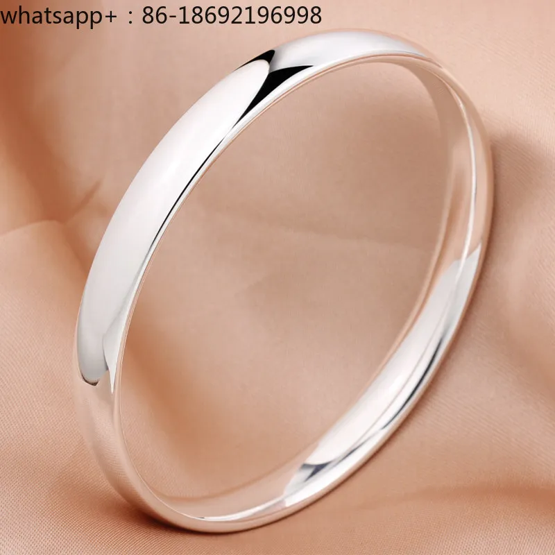 Giffany Glossy Silver Bracelet 9999 Sterling Silver Women's Simple Closed Solid Plain Ring Flat Bar Young Silver Bracelet