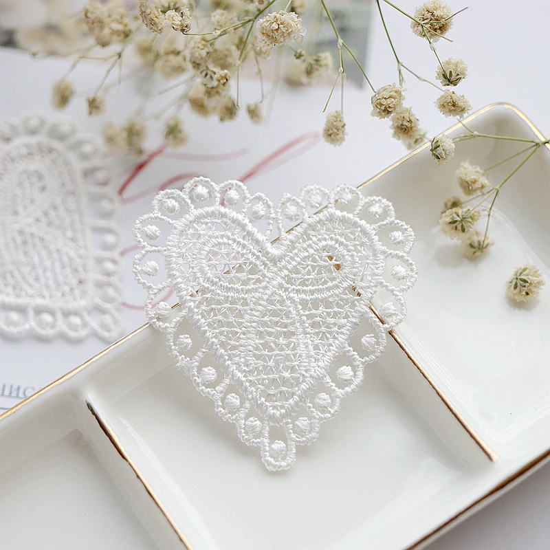 20pcs/lot White heart Lace Applique Mesh Trims for Garments Accessories Guipure Lace Fabric DIY Patchwork Craft