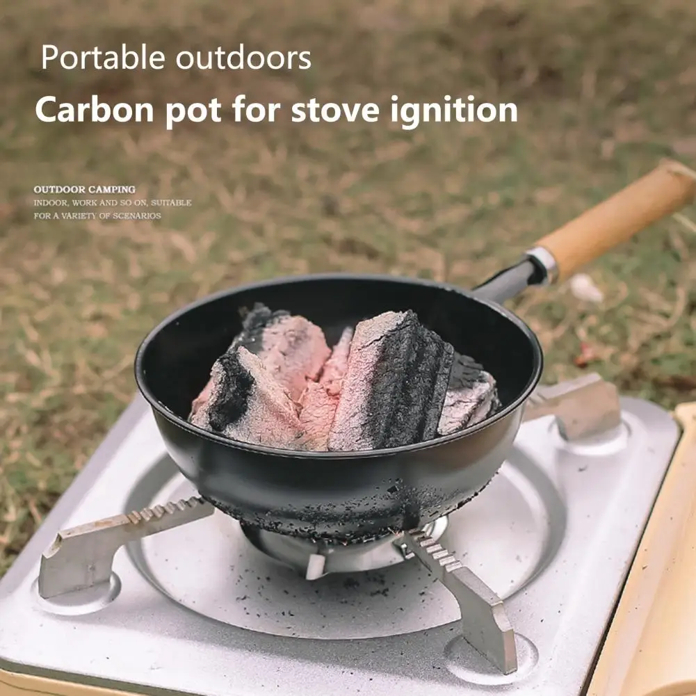 Outdoor Charcoal Stove Mini Wooden Handle Hollow Bottom Portable Grill Tool BBQ Charcoal Starter Pot Brazier Camping Supplies