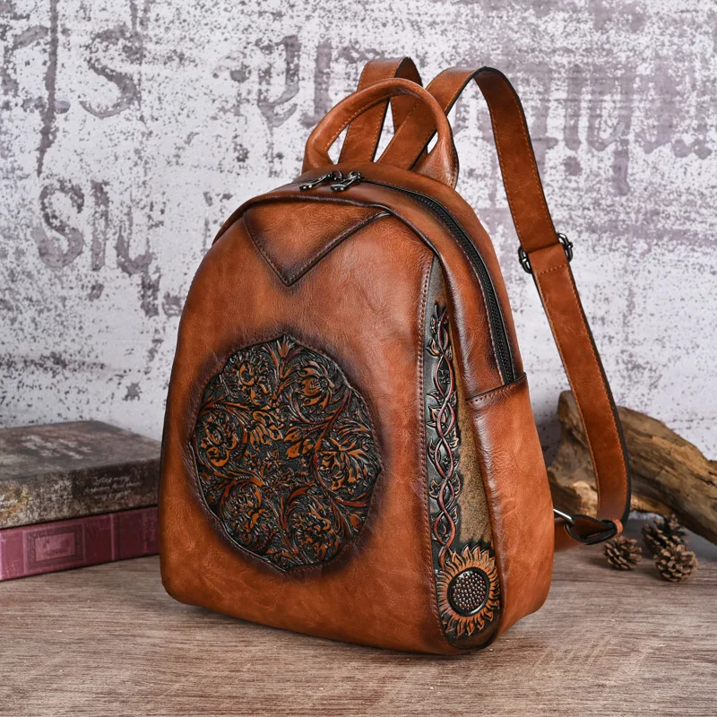 2024 Vintage Tang Grass Embossed Leisure Travel Shoulder Ladies Bag Luxury Designer Shopper Backpacks Female Mochilas