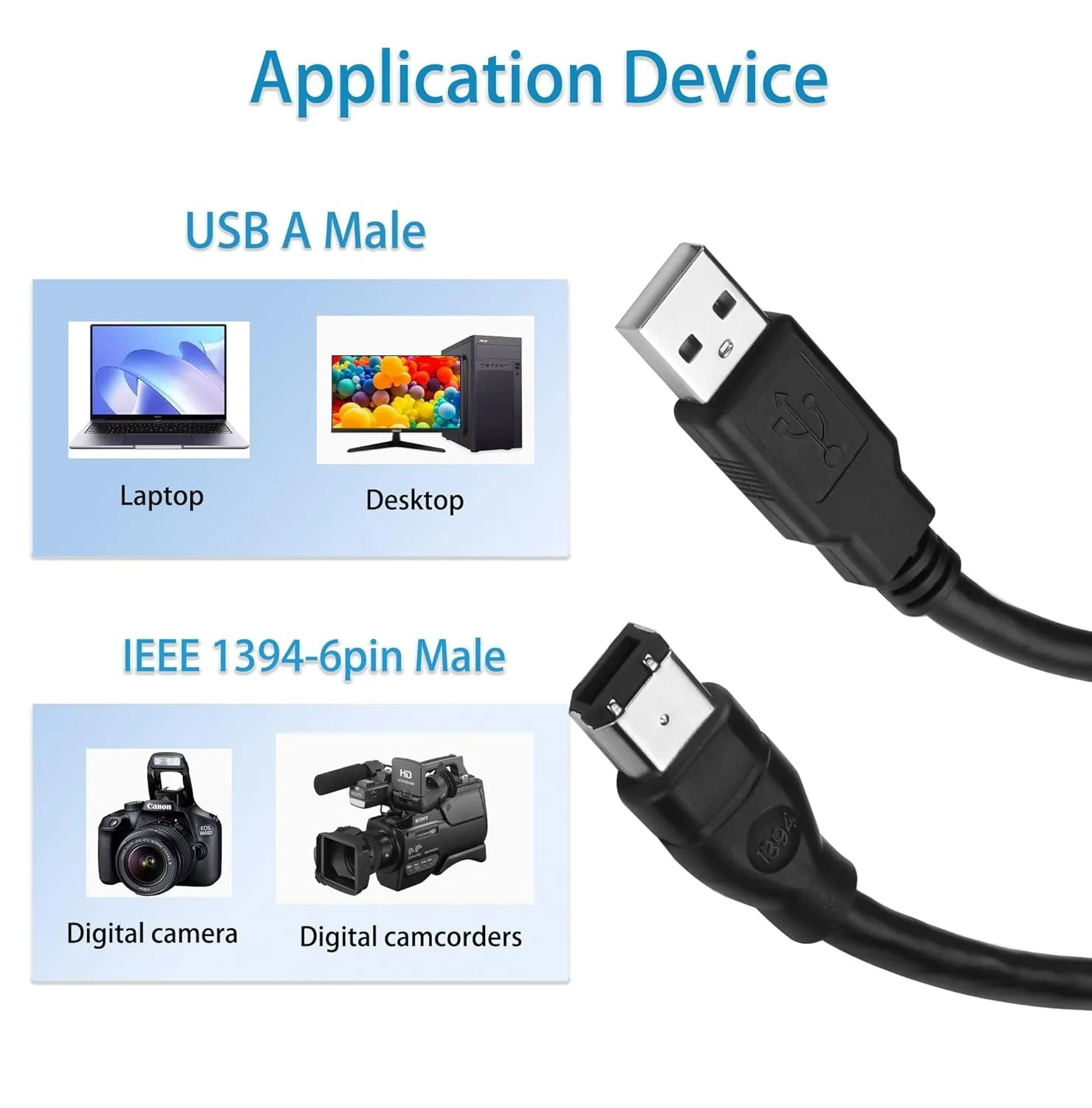 USB ذكر إلى Firewire IEEE1394 6Pin موصل كابلات IEEE 1394 6 دبوس إلى USB محول للطابعة كاميرا رقمية الماسح الضوئي القرص الصلب