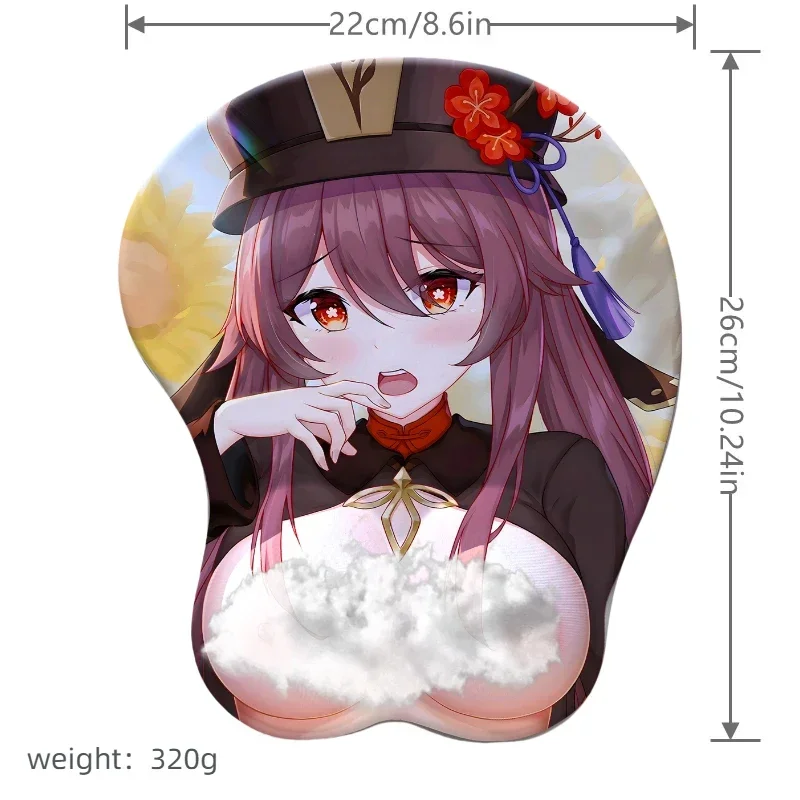 

Blister Packed Chest Mouse Pad Anime Desk Mat Hutao Genshin Impact Gamer Special Wristband with 3d Nipples