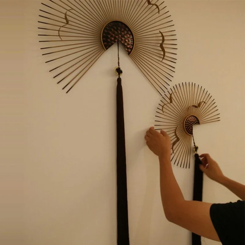 

Chinese style Wrought Iron Fan-shaped Wall Mural Ornaments Home Livingroom Porch Wall Hanging Decor Hotel Wall Sticker Crafts