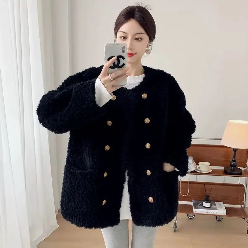 

888 Xiaoxiangfeng Autumn And Winter New Style Fur Integrated Loose Lamb High-End Double Row Thick Women's Fashionable Jacket