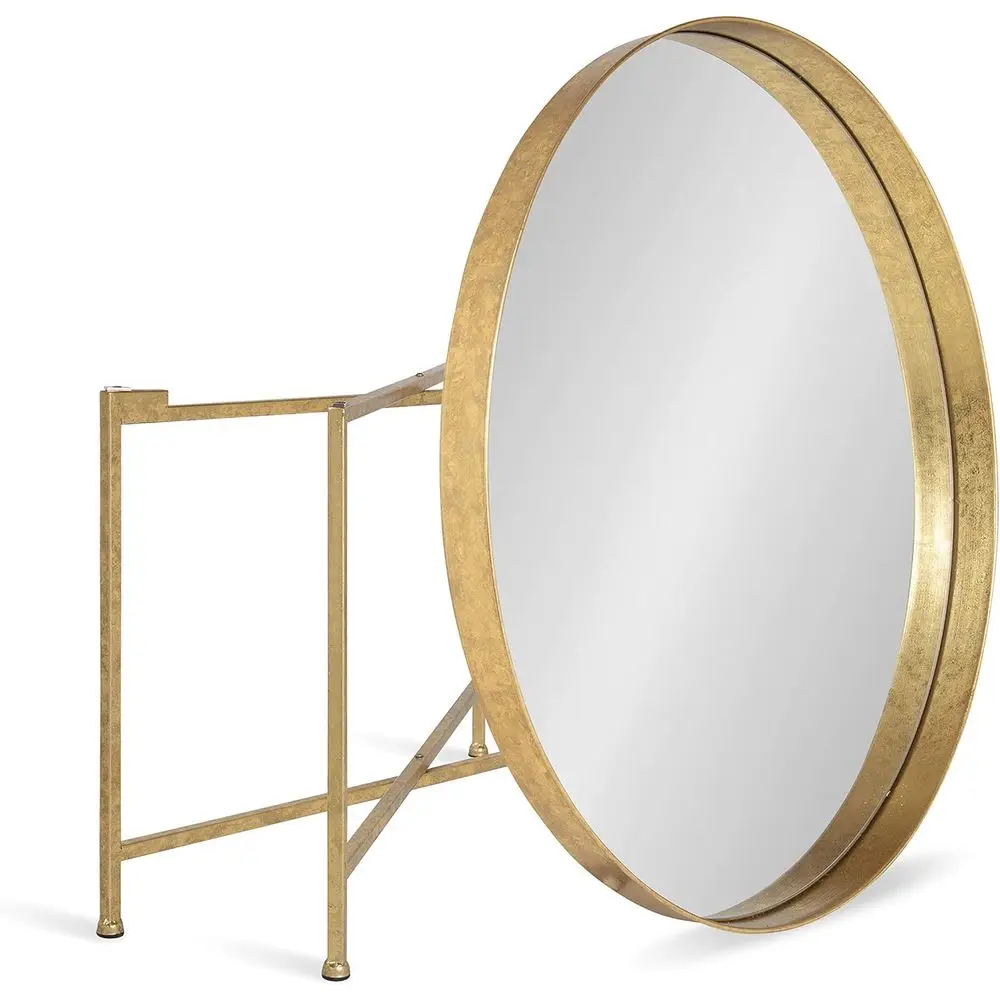 Modern Minimalist Gold Frame Coffee Table, 28.25 Round, Detachable Magnetic Top, Mirrored