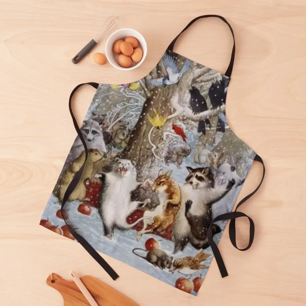 

Woodland Animals - Christmas In The Woods, circa 1919 Apron Kitchen accessories Things For The Kitchen Chef Uniform Apron