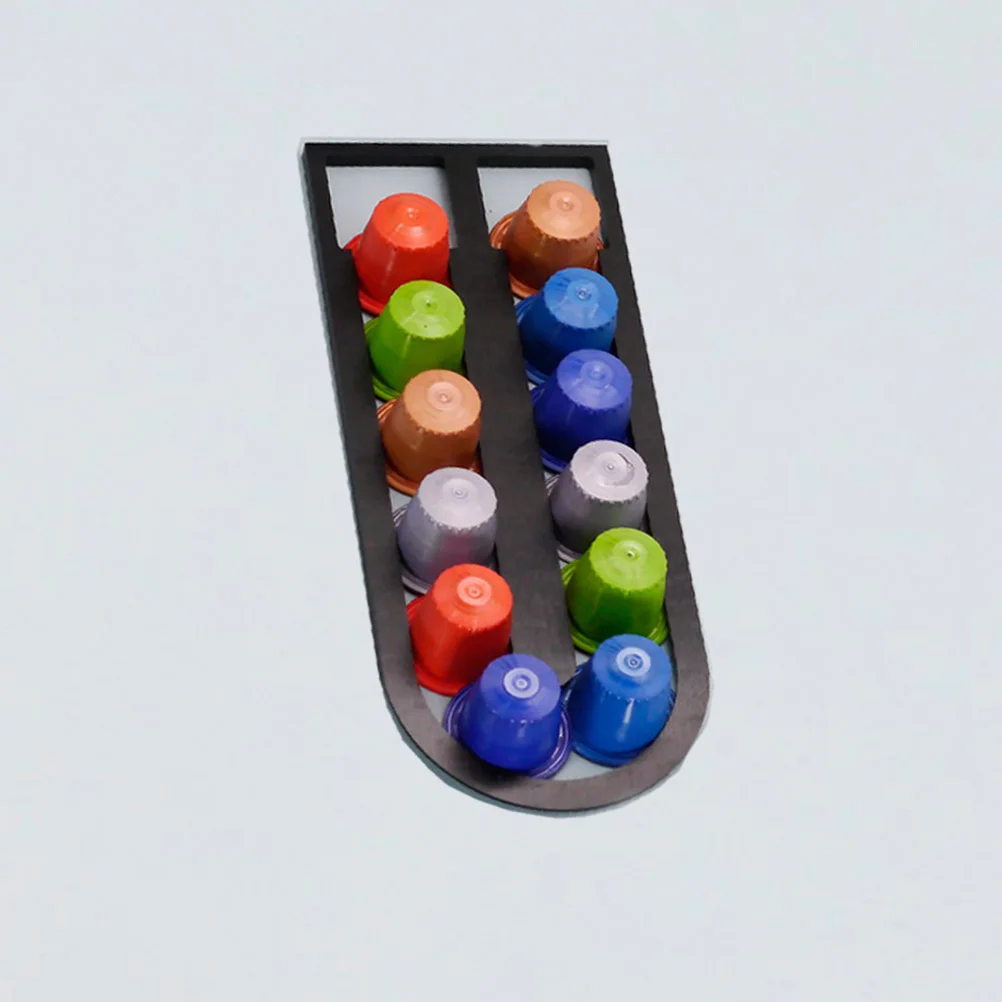 رف كبسولات القهوة البلاستيكية باللون الأسود الأنيق 12 كبسولة حامل تخزين أنيق للمطبخ والمكتب حامل كبسولات القهوة