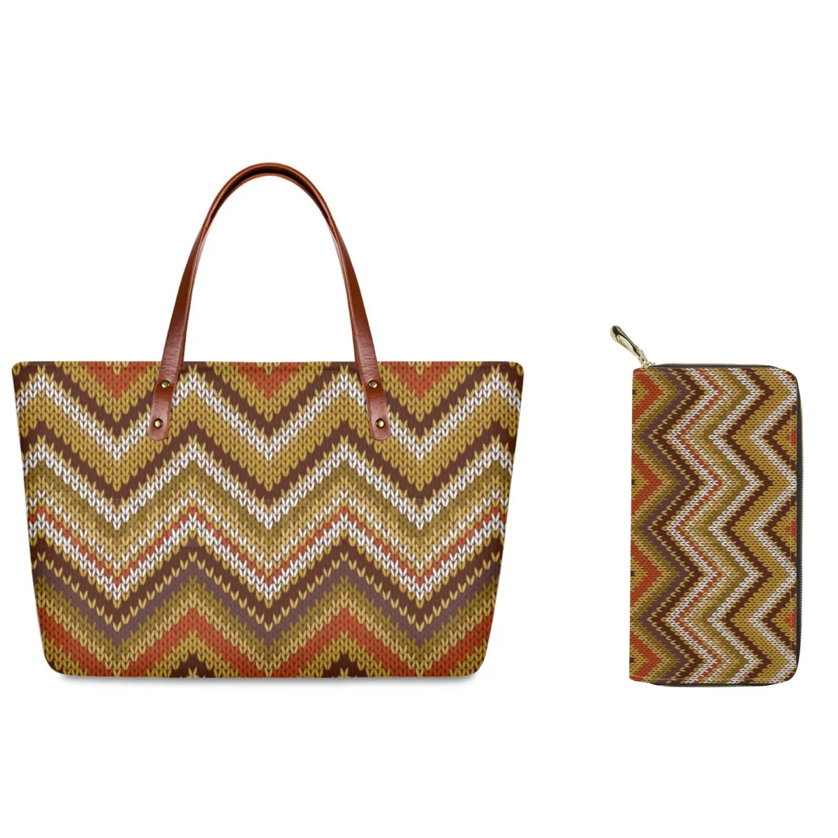 FORUDESIGNS Stripe Ethnic Aztec Pattern Design 2Pcs/Set Ladies Handbags American Patterns Wallets Leather Tote Bags Luxe