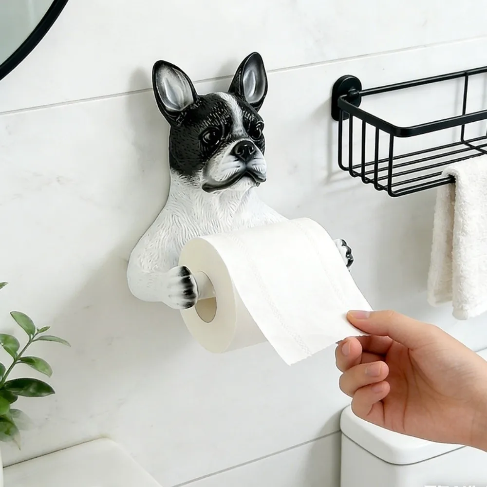 

Cute Dog Toilet Paper Holder Dispenser 3D Dog Shape Dog Toilet Roll Holder Space Saving Multif-unctional Wall Mounted Roll Rack