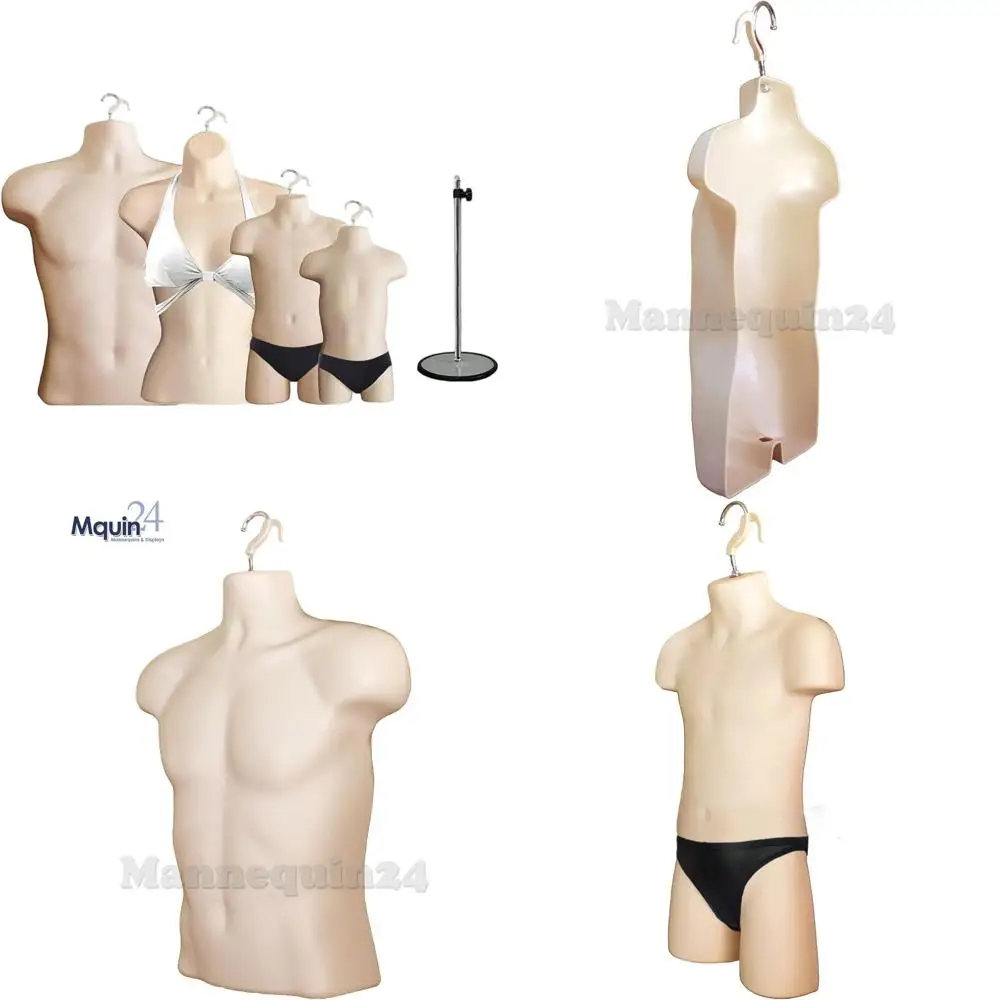 

Set of 4 Hanging Mannequins: Male, Female, Child, Toddler with Metal Stand, S-M Size
