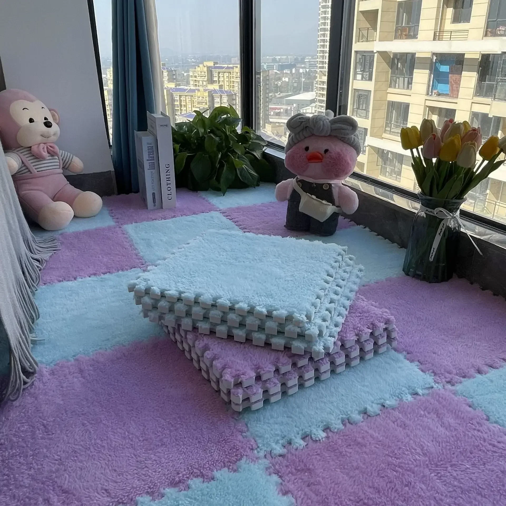 30*30 CM Zachte Pluche Kinderen Kids Tapijt Speelkleed Puzzel Tapijt Warm Speelmat Grijpende Oefening Tegels Vloer tapijt Decoratie Mat