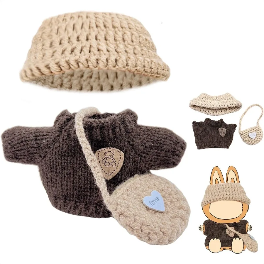 

Новинка 2025 года, одежда для куклы, вязаный крючком ручной работы, комплект из 3 предметов для кукол 5,916,7 дюйма, 1517 см, милые аксессуары для кукол, стильная одежда Ou