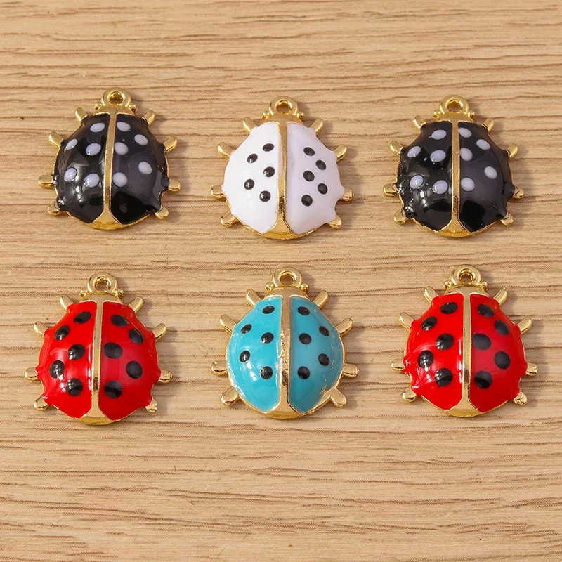 10pcs 14x17mm Cartoon Enamel Insect Ladybug Charms Pendants for Necklace Bracelet Earrings DIY Crafts Jewelry Making Accessories