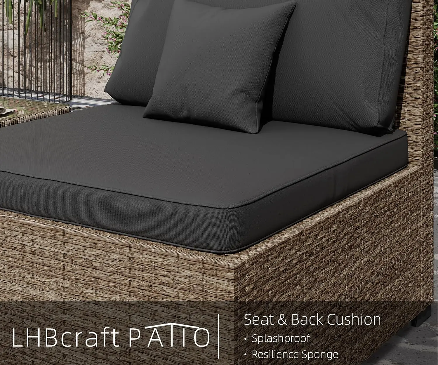 Juego de muebles de Patio para exteriores, conjunto de sofá seccional para Patio, ratán PE para todo tipo de clima, con cojín negro, 7 piezas